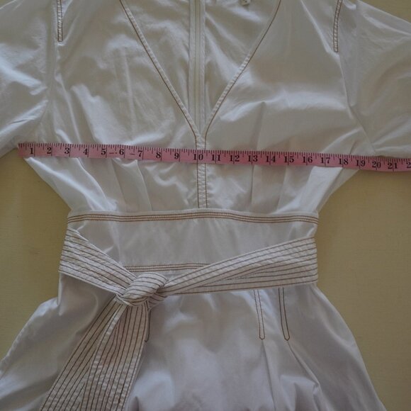 SOLD - Veronica Beard, A-Line, Short Sleeve, V-Neck, Belted, White Dress - Picture 5 of 14